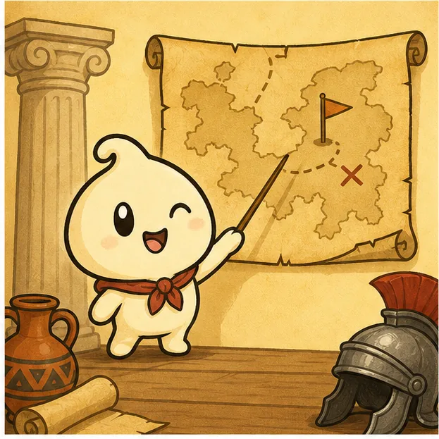 GUBU pointing at a parchment history map